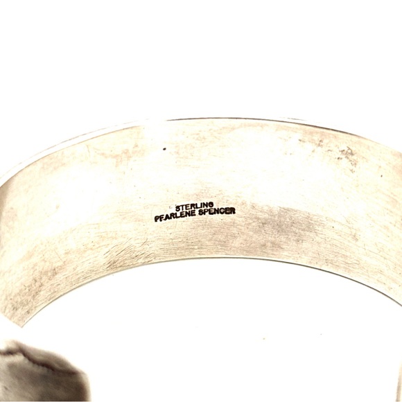 NAT AMER NAVAJO INDIAN PEARLENE SPENCER STERLING SILVER TURQUOISE CUFF BRACELET - Picture 7 of 14